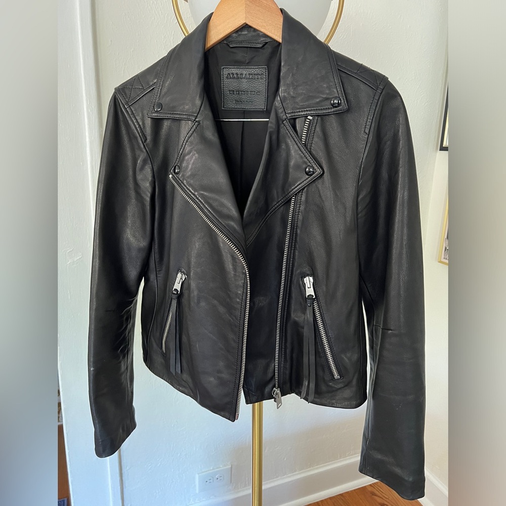 Allsaints Women’s Dalby Leather Biker Jacket, Black, US 8